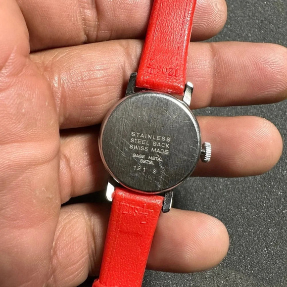 Vintage Disney Mickey Mouse Watch Mechanical Wind Up Plastic Red Band  Working - Picture 8 of 9